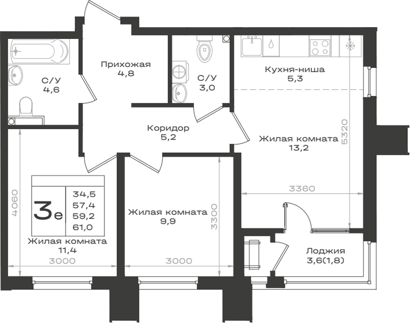 Продается 3-комн. квартира, 57.4 м²