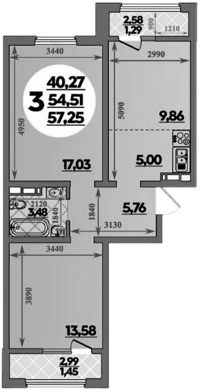 Продается 3-комн. квартира, 54.51 м²
