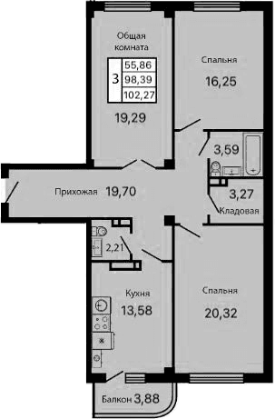 Продается 3-комн. квартира, 98.39 м²
