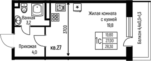 Продается 1-комн. квартира, 27 м²