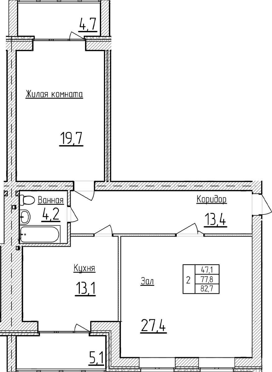 Продается 2-комн. квартира, 77.8 м²