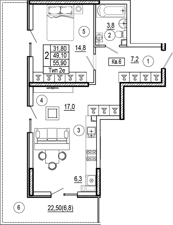 Продается 1-комн. квартира, 49.1 м²