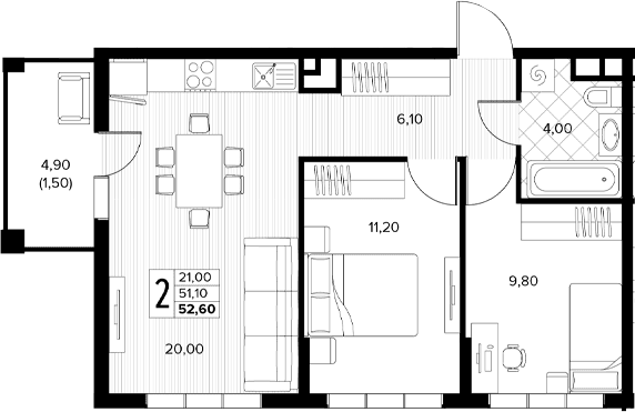Продается 2-комн. квартира, 51.1 м²