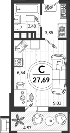 Продается 1-комн. квартира, 22.82 м²