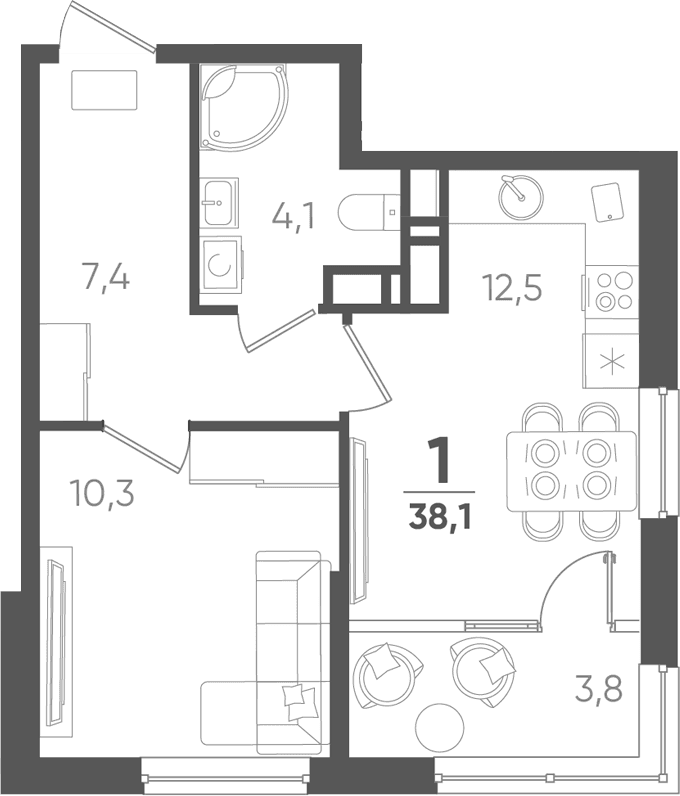 Продается 1-комн. квартира, 34.3 м²