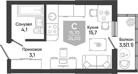 Продается 1-комн. квартира, 22.9 м²