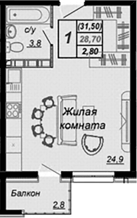 Продается 1-комн. квартира, 28.2 м²