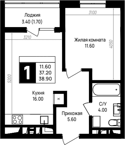 Продается 1-комн. квартира, 37.2 м²