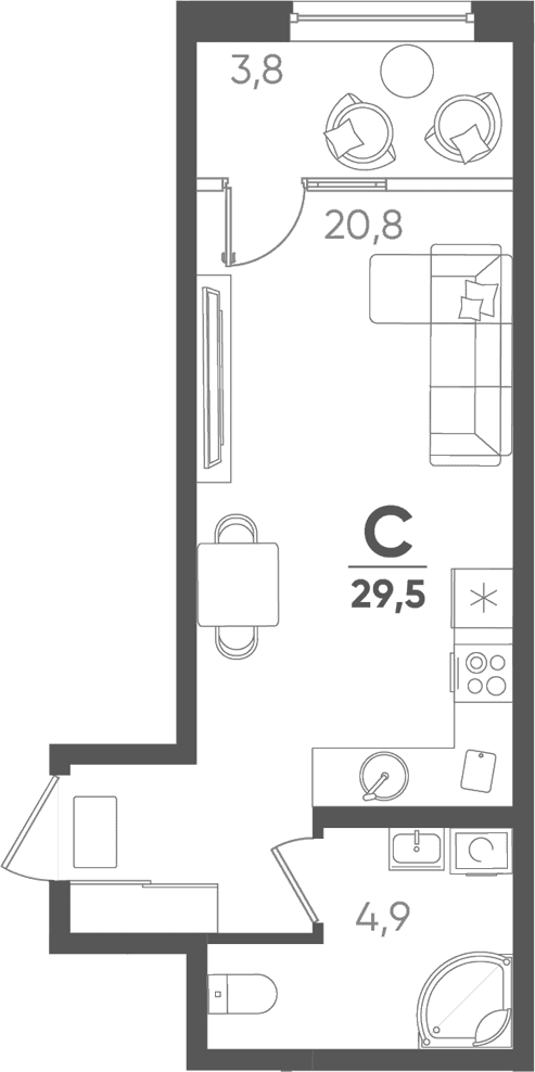 Продается 1-комн. квартира, 25.7 м²