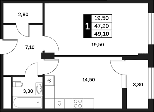 Продается 1-комн. квартира, 47.2 м²