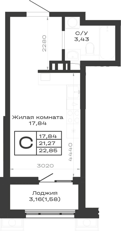 Продается 1-комн. квартира, 21.27 м²