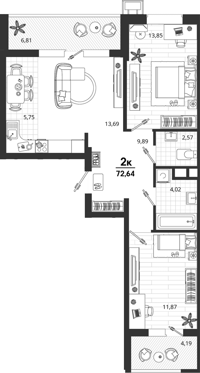 Продается 2-комн. квартира, 61.64 м²