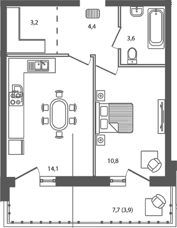 Продается 1-комн. квартира, 36.1 м²