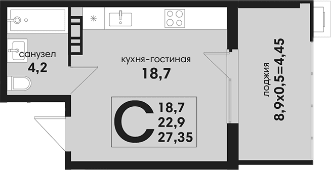 Продается 1-комн. квартира, 22.9 м²