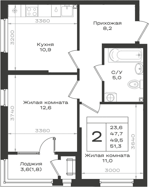 Продается 2-комн. квартира, 47.7 м²