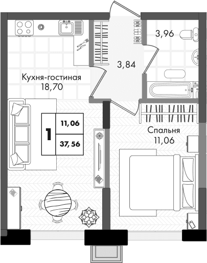 Продается 2-комн. квартира, 37.56 м²
