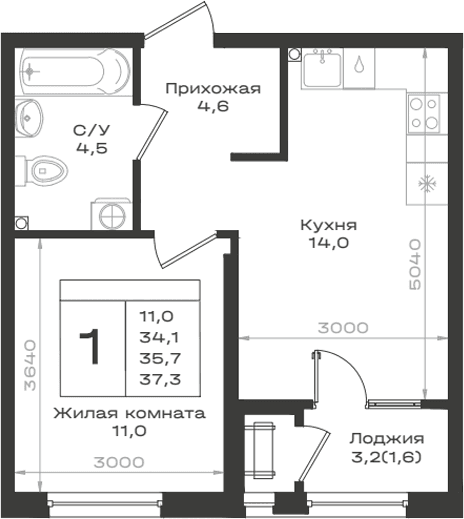 Продается 1-комн. квартира, 34.1 м²