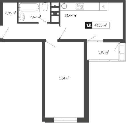 Продается 1-комн. квартира, 41.41 м²