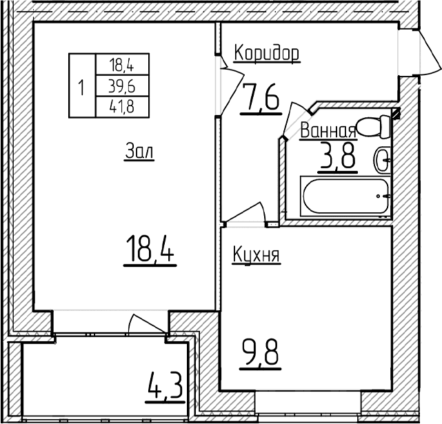 Продается 1-комн. квартира, 39.65 м²