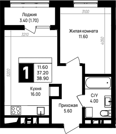 Продается 1-комн. квартира, 37.2 м²