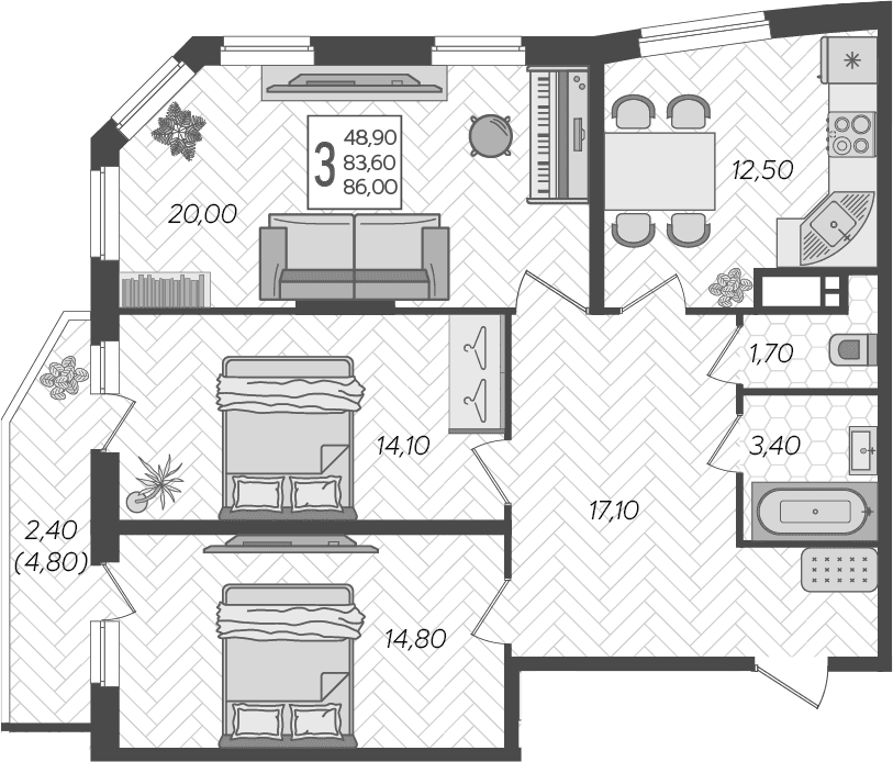 Продается 3-комн. квартира, 83.6 м²