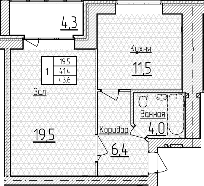 Продается 1-комн. квартира, 41.45 м²