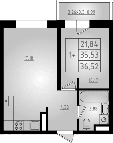 Продается 2-комн. квартира, 35.53 м²