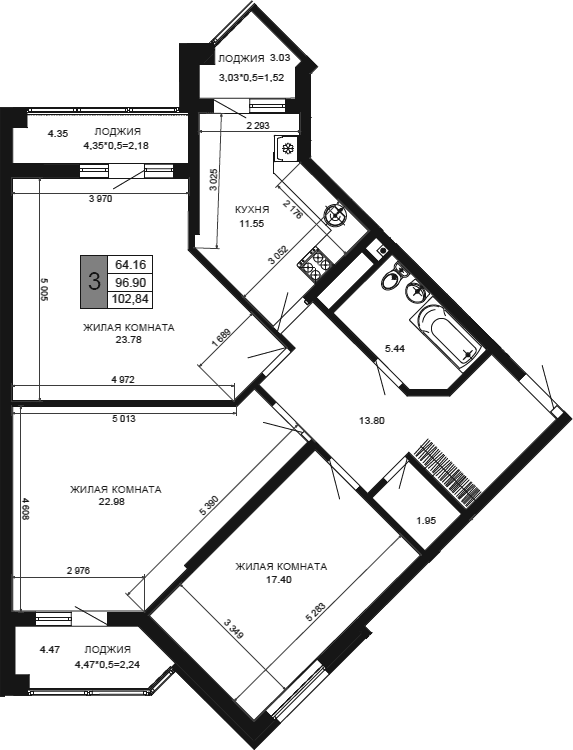 Продается 3-комн. квартира, 96.9 м²