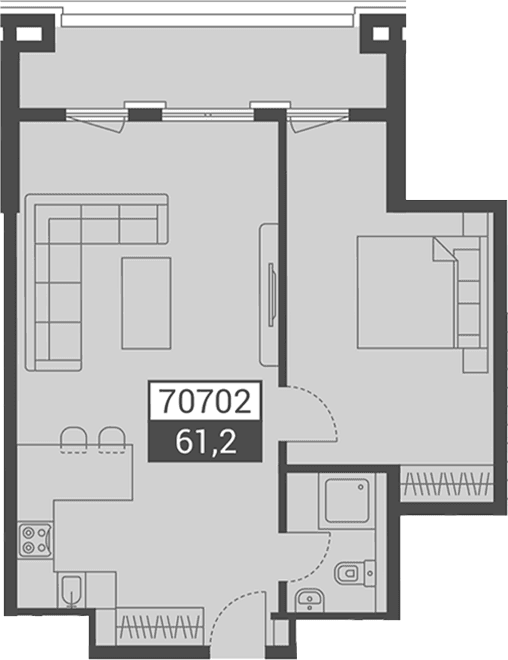 Продается 1-комн. квартира, 61.2 м²
