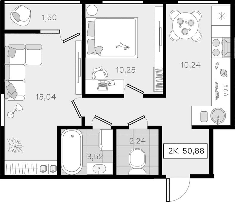 Продается 2-комн. квартира, 49.38 м²