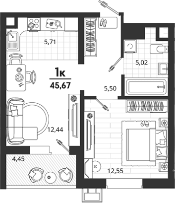 Продается 1-комн. квартира, 41.22 м²