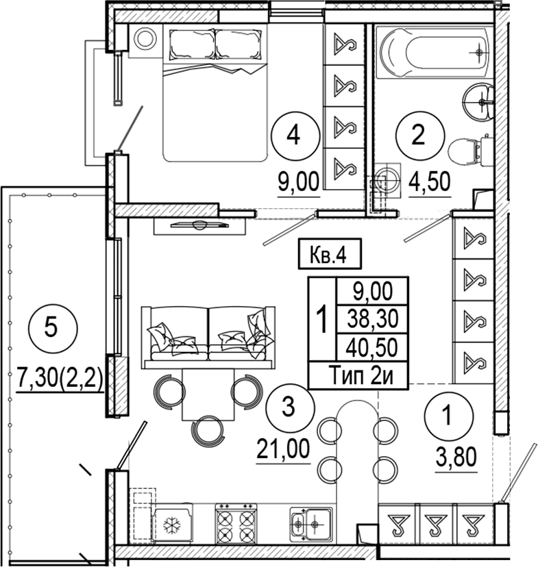 Продается 1-комн. квартира, 38.3 м²