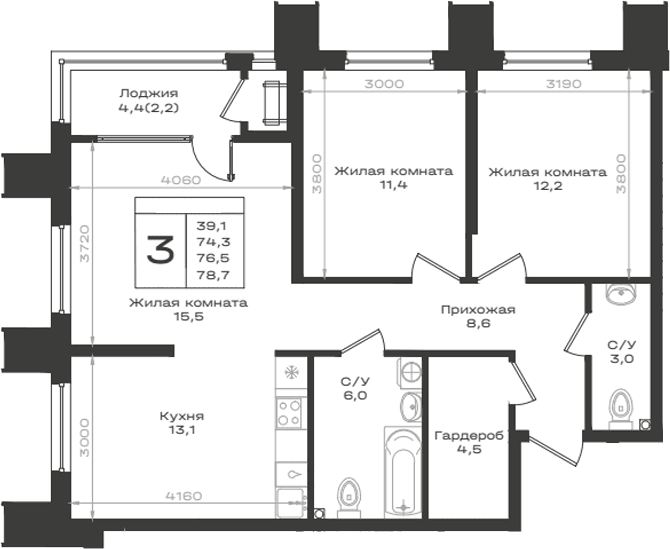 Продается 3-комн. квартира, 74.3 м²