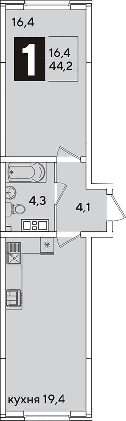 Продается 2-комн. квартира, 44.2 м²