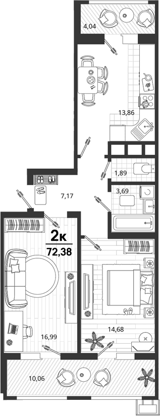 Продается 2-комн. квартира, 58.28 м²