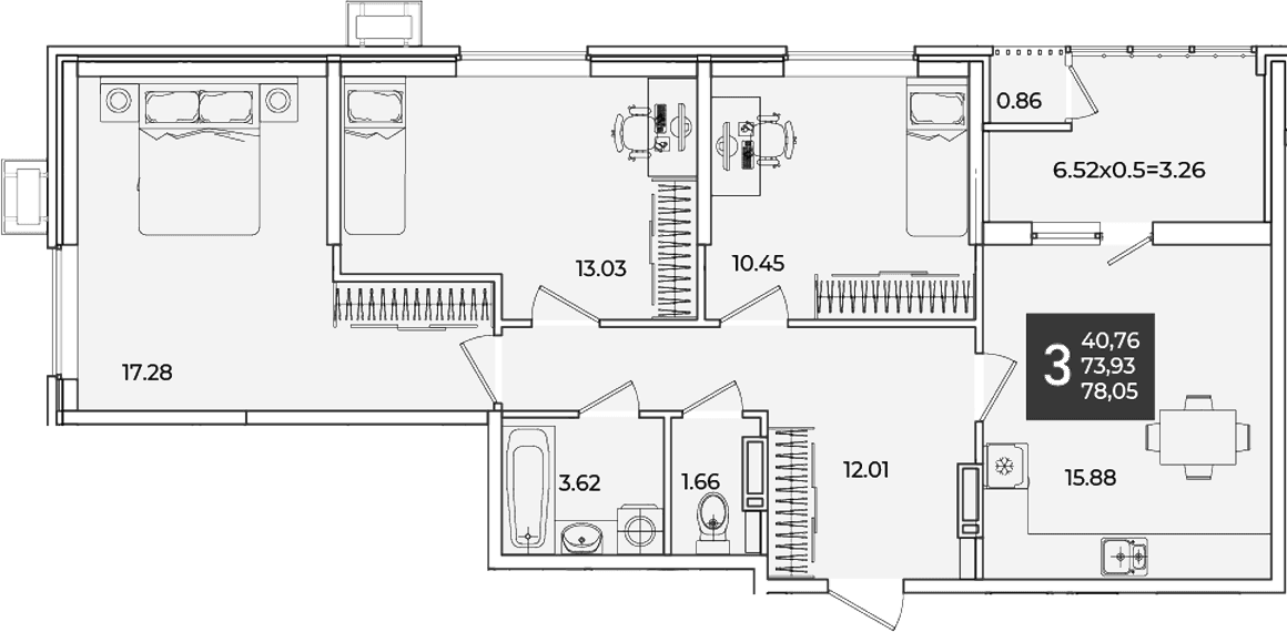 Продается 3-комн. квартира, 73.93 м²