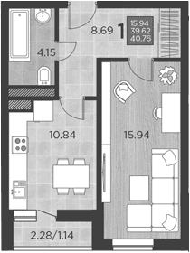 Продается 1-комн. квартира, 39.62 м²