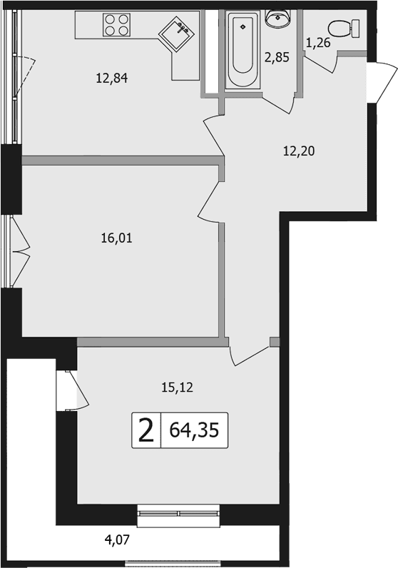 Продается 2-комн. квартира, 59.8 м²
