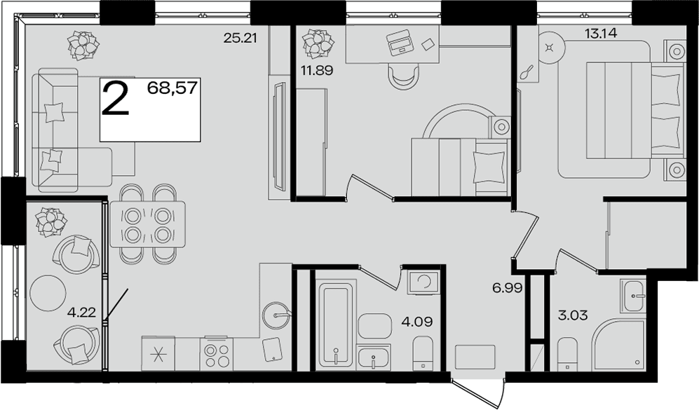 Продается 3-комн. квартира, 64.21 м²