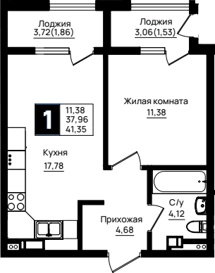 Продается 1-комн. квартира, 37.96 м²
