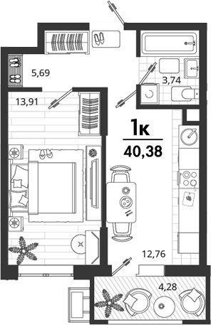 Продается 1-комн. квартира, 36.1 м²