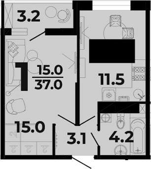 Продается 1-комн. квартира, 33.8 м²