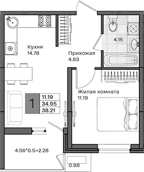 Продается 1-комн. квартира, 34.95 м²