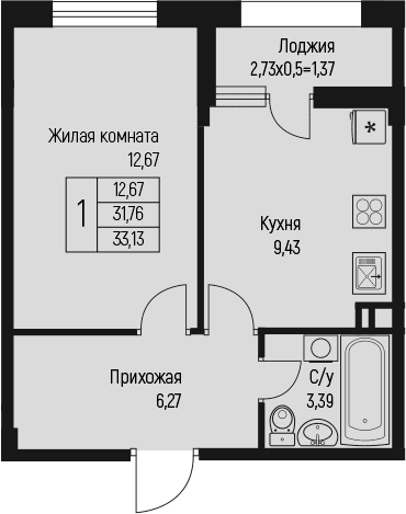Продается 1-комн. квартира, 31.76 м²
