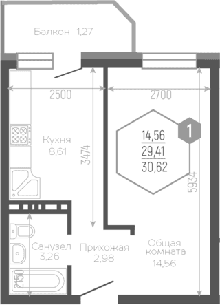 Продается 1-комн. квартира, 29.63 м²