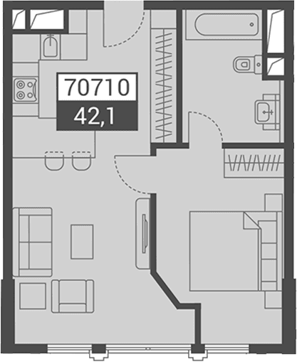 Продается 1-комн. квартира, 42.1 м²
