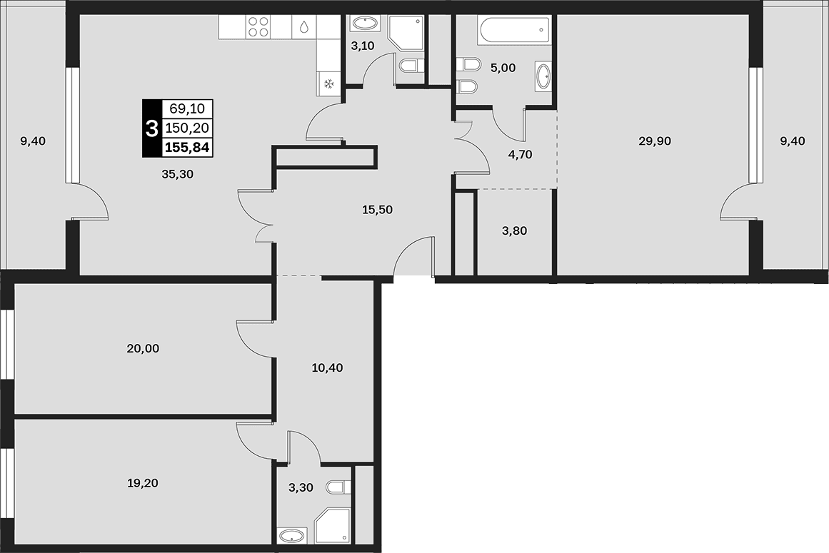 Продается 3-комн. квартира, 150.2 м²