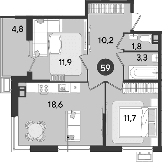Продается 2-комн. квартира, 57.5 м²