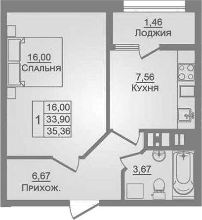 Продается 1-комн. квартира, 33.94 м²