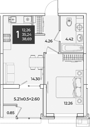 Продается 1-комн. квартира, 35.24 м²